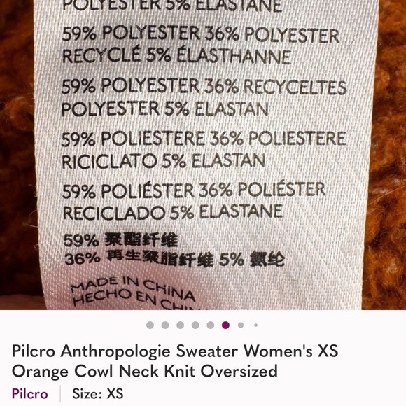 Pilcro Anthropologie Sweater Women's XS Orange Cowl Neck Knit Oversized Pullover - Picture 4 of 6